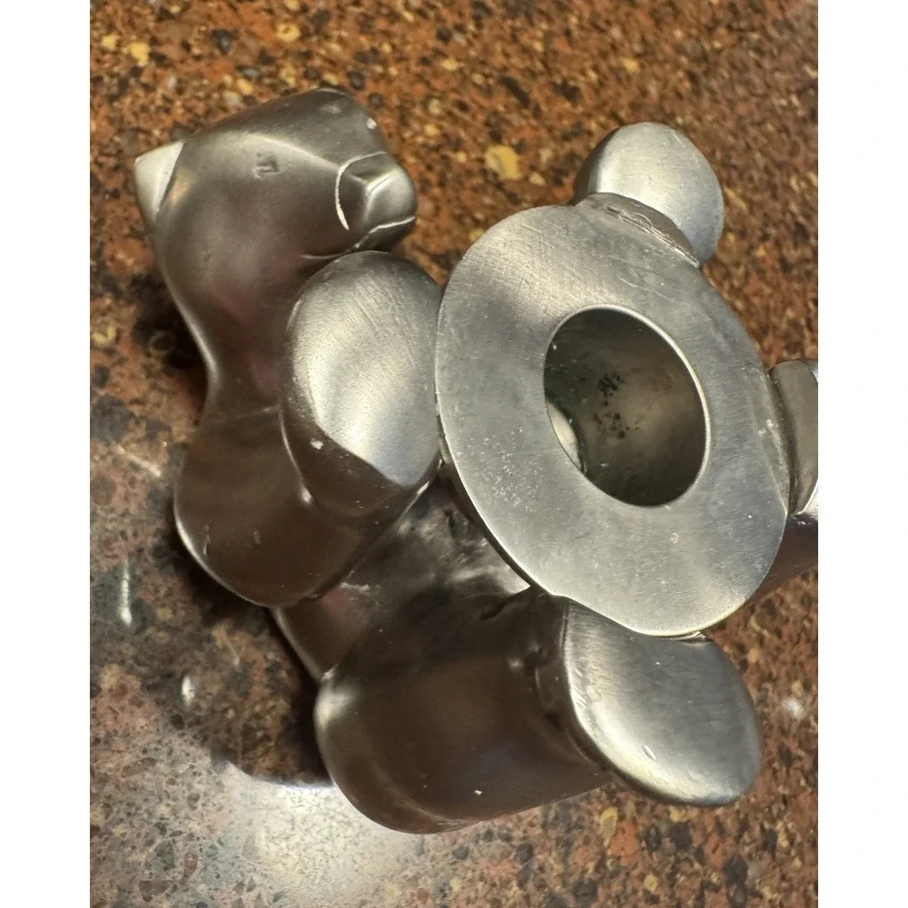 Restoration Hardware Bears Taper Candle Holder Set 3 Silver Metal Figural Decor